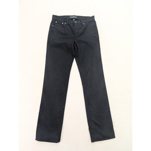 Lauren Ralph Lauren Women's Jeans Size 2 Blue Polka Dot Print Classic Straight - Picture 1 of 16